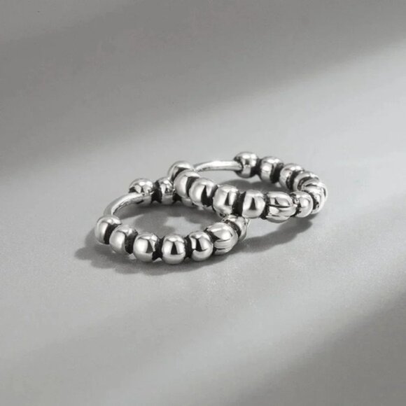 925 Sterling Silver Small Huggie Hoop Earrings Beaded Huggies - Picture 4 of 6
